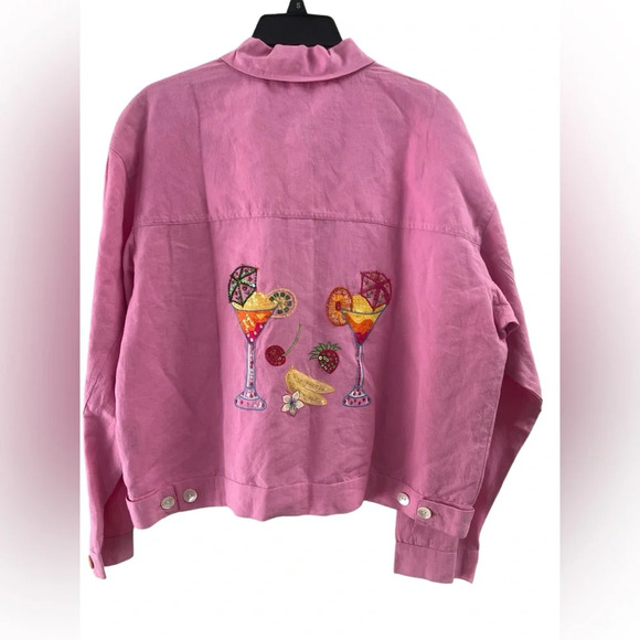 Pink linen embroidered sequined jacket - Picture 3 of 6